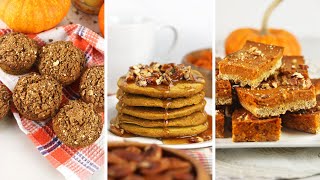 Plant Based Pumpkin Recipes for Fall! Vegan Muffins, Pancakes & Squares