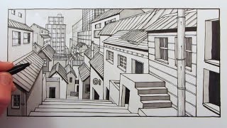 drawing background perspective point draw drawings buildings sketch fast line circle 3d eye manga tutorial bird