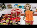 Baby Monkey Bim Bim enjoys spicy noodles MUKBANG &amp; plays with dinosaur