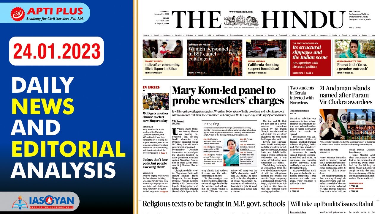 DAILY NEWS ANALYSIS II 24 JANUARY 2023 II{ India’s G20 task force on ...