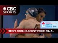 Two Olympic qualifying times in men&#39;s 100m backstroke final at Swimming Trials in Toronto