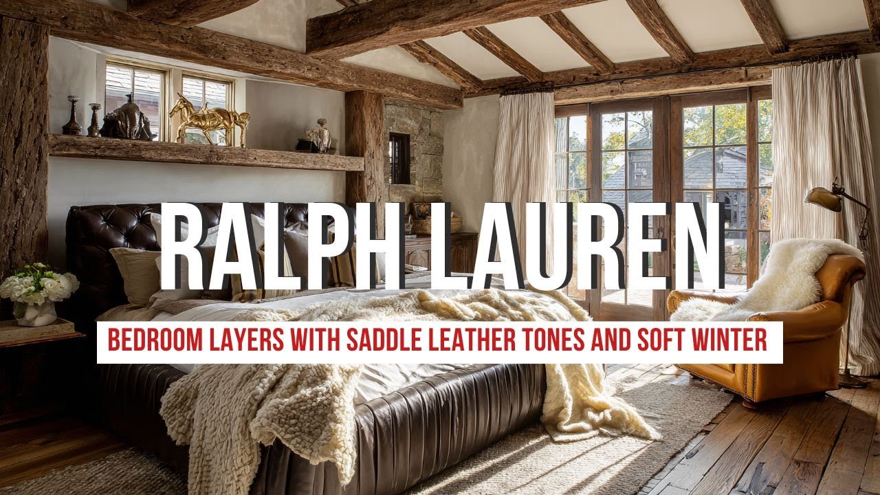 Ralph Lauren Inspired Bedroom Layers with Saddle Leather Tones and Soft Winter Neutrals 1