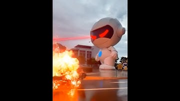 The robot get angry and destroy a car by laser