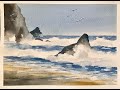 Paint A Simple Watercolour Rocky Beach Seascape Beginner Watercolor Breaking Wave Landscape Tutorial