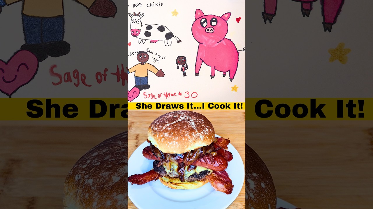 She Draws It.  I Cook It.  (Bacon Burger Dog)