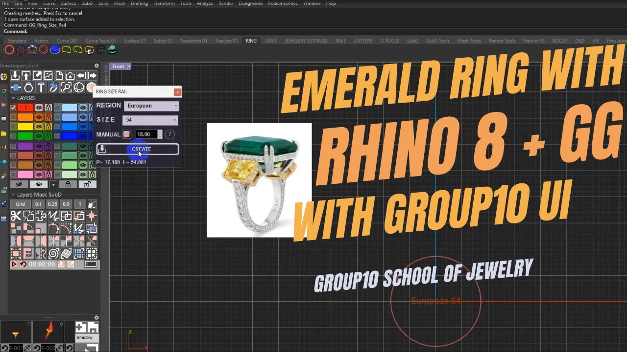 Emerald center stone ring with  Rhino8 and Grasshoppergold exercise /Part1