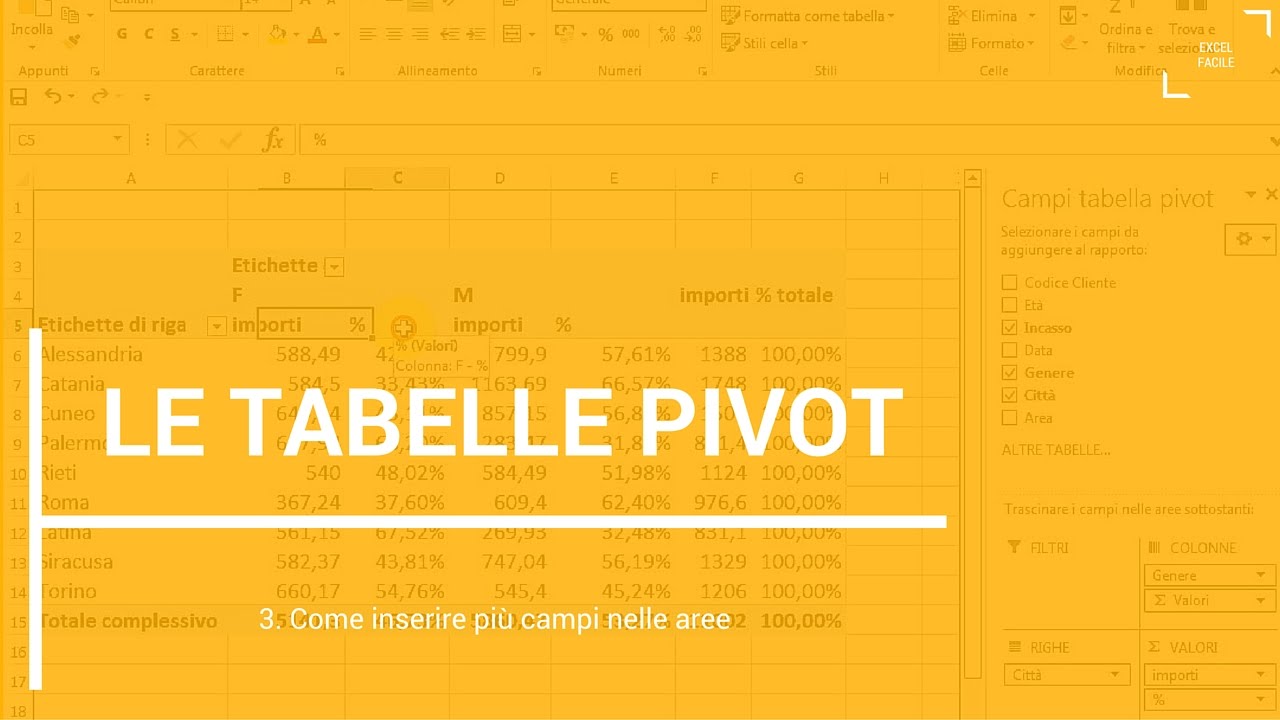 Tabelle Pivot (come inserire più campi contemporaneamente nelle aree) - Excel Facile