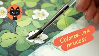 Coloring Book Cover Illustration with Colored Inks