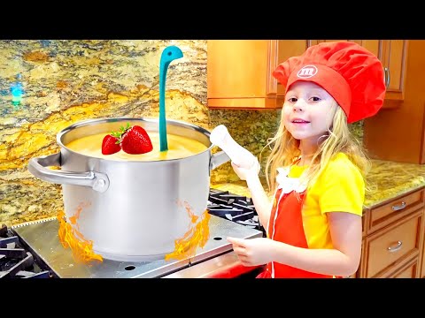 Nastya ve ayı yulaf lapası pişiriyor, çocuklar için komik videolar