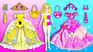 [paper Diy]  Pink Vs Yellow Princess Dress Up and Make Up Contest | Rapunzel Compilation 놀이 종이