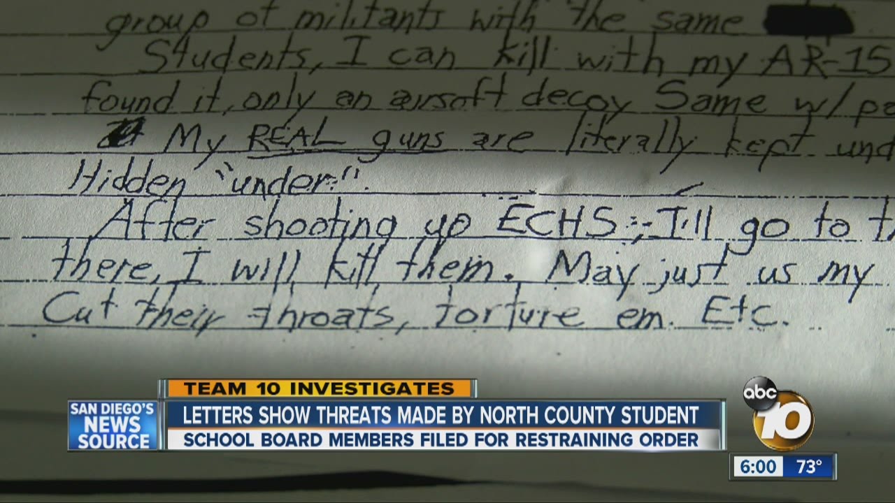 Restraining Order Filed Against Student Shows Threatening Letters YouTube