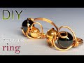 【ワイヤーリング】オニキスとパールのダブルハートリングの作り方 Tutorial for double heart-shaped wire ring with Onyx and pearl
