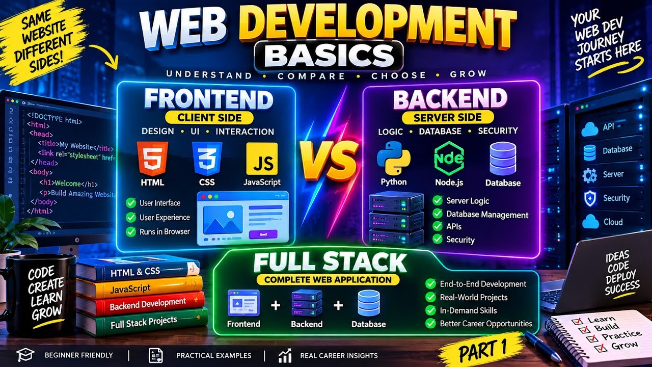 Web Development Basics | Frontend vs Backend vs Full Stack Explained ...