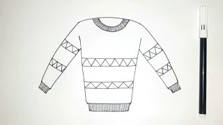 How to draw a Sweater step by step | Sweater drawing easy | Line drawing of Sweater |
