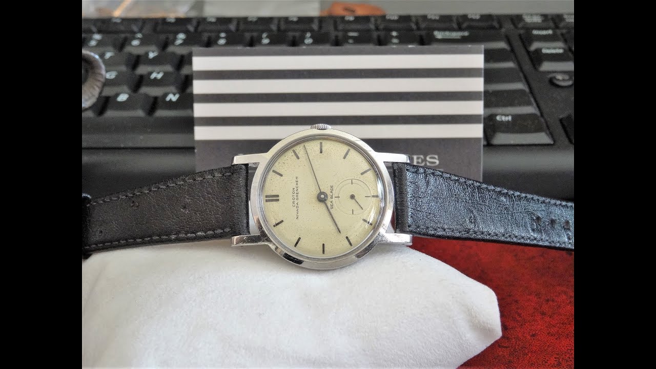 Vtg 1960s Croton Nivada Grenchen Sea Blade 17-Jewels Men's Watch w/ Leather Band