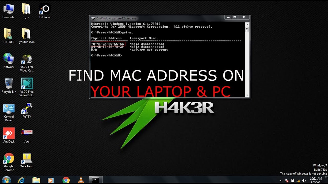 what is the command to find mac address in windows