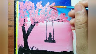 Aesthetic Painting idea step by step for beginner's || Easy acrylic painting idea