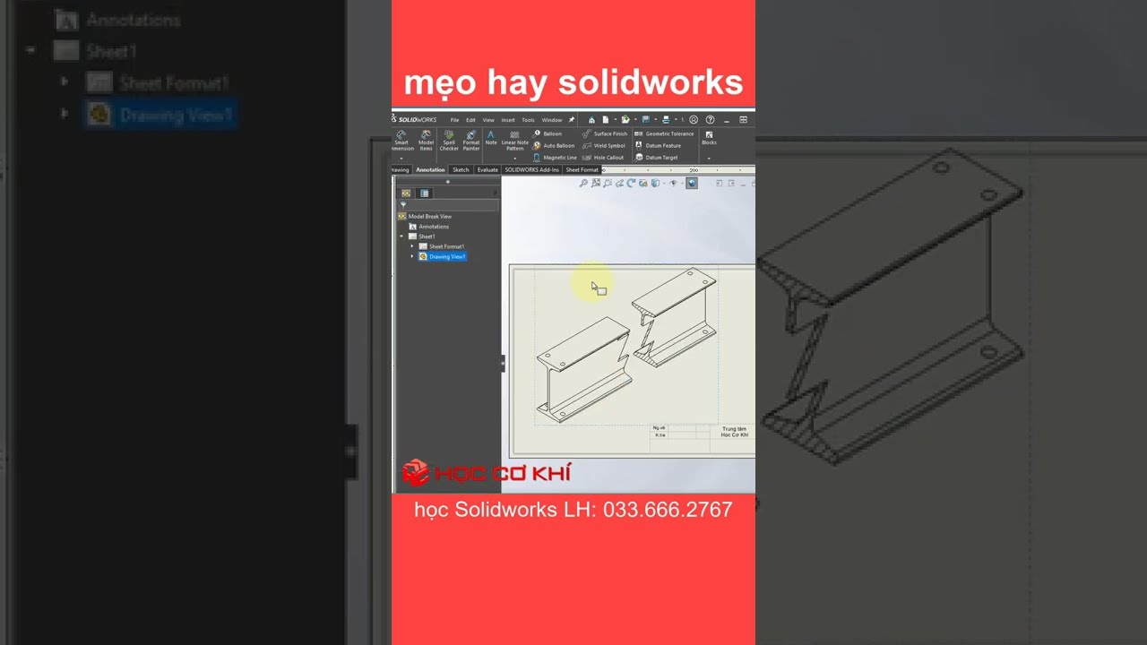 [hoccokhi] rút gọn hình chiếu isometric | thủ thuật solidworks #shorts