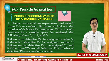 GRADE 11 Q3 - STATISTICS AND PROBABILITY EXPLORING RANDOM VARIABLES