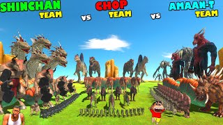 SHINCHAN UPGRADED TEAM vs CHOP TEAM vs AMAAN TEAM in Animal Revolt Battle Simulator | Dinosaur Game