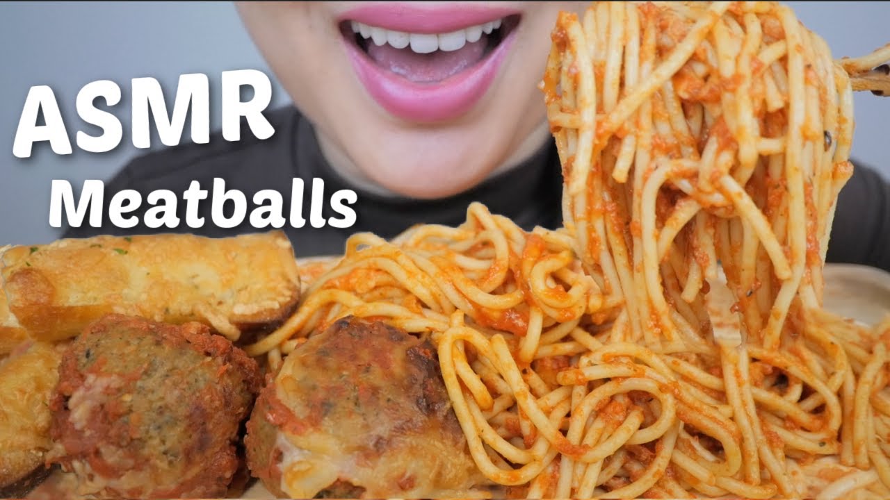 Spaghetti Meatballs with Garlic Cheese Sticks *NO Talking Eating Sounds | N.E Let's Eat