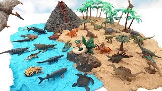 Lets Make A New Dinosaur Island Volcano Eruption With Science Kit, 50 Dinosaurs Mini Toys 화산섬