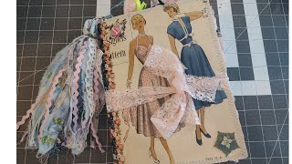 Sewing Pattern Junk Journal Progress, Trims, Ephemera, Made with a Composition Book