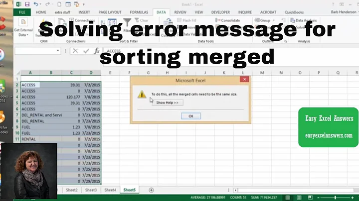 Getting around error message for sorting merged cells in Excel