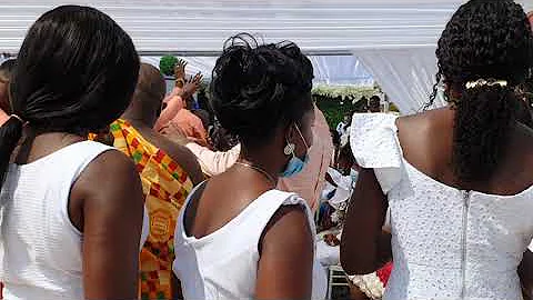 Bearers who are all virgins dance Adowa/kete during a Ghanaian traditional  Engagement