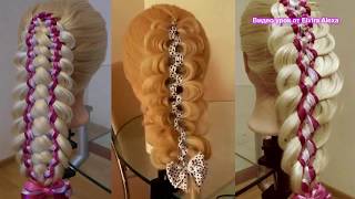 Косы с лентамаи в школу Красивые плетения Причёски на каждый день hair tutorial Косы с лентамаи в школу Красивые плетения Причёски на каждый день hair tutorial