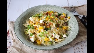 Delicious Pasta Salad With Fried Corn, Bacon And Feta Cheese - By One Kitchen