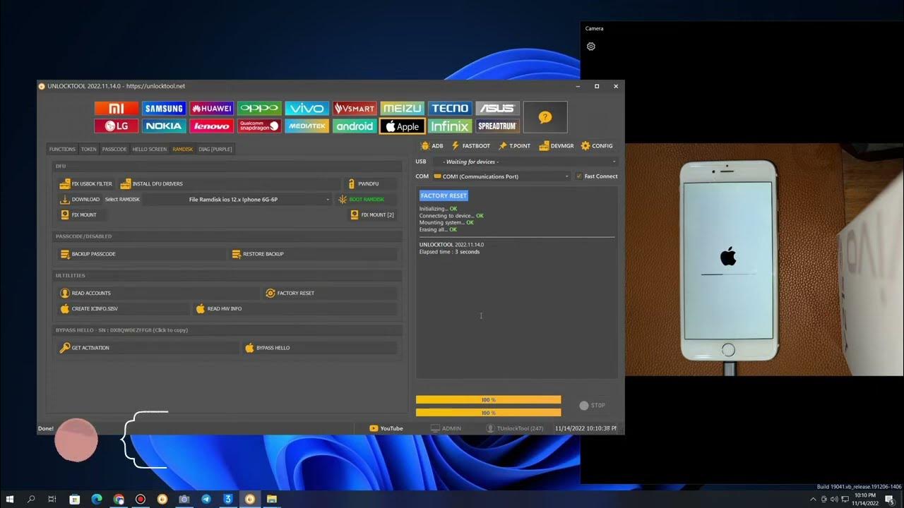 Iphone 6G 6P Ramdisk Ios 12 x Bypass Passcode Full Carrier Without