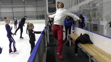 Evgeni Plushenko with his group of athletes, training spins