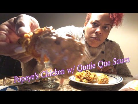 POPEYE’S CHICKEN, BLACK EYED PEAS, STRAWBERRY N CREAM CHEESE PIE | MUKBANG