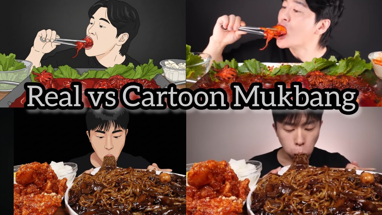Real vs Cartoon Mukbang 🍜 | Funny Food Eating Challenge 😂 | Satisfying ASMR
