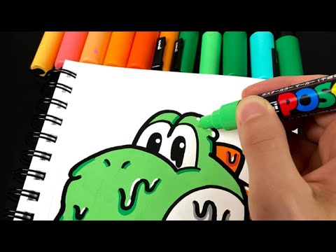 Drawing Yoshi with Posca Markers! Drip Effect! (#Shorts)