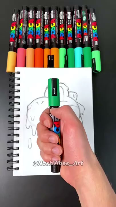 Drawing Yoshi with Posca Markers! Drip Effect! (#Shorts)