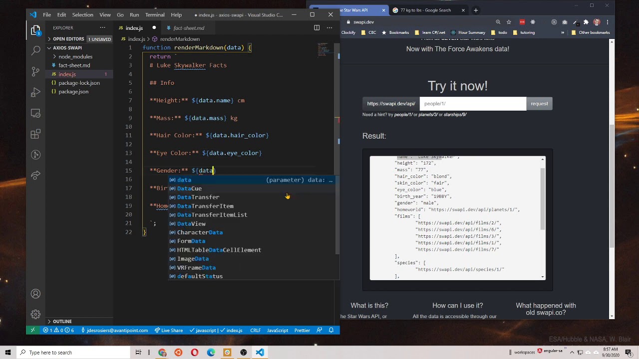 Using axios, swapi, and NodeJS - YouTube