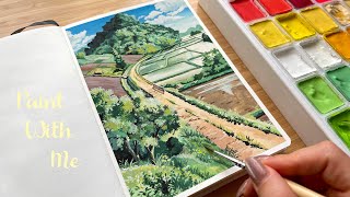 Studio Ghibli Landscape Painting with Jelly Gouache/ Paint With Me 🍀