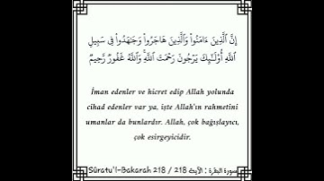 سورة البقرة| ان الذين امنوا والذين هاجروا وجاهدوا في سبيل الله اولئك يرجون رحمت الله والله غفور رحيم