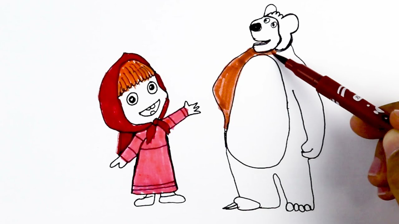 How to Draw Masha and Bear for kids / bolalar uchun Masha va Ayiq rasmini chizish / Маша и Медведь о