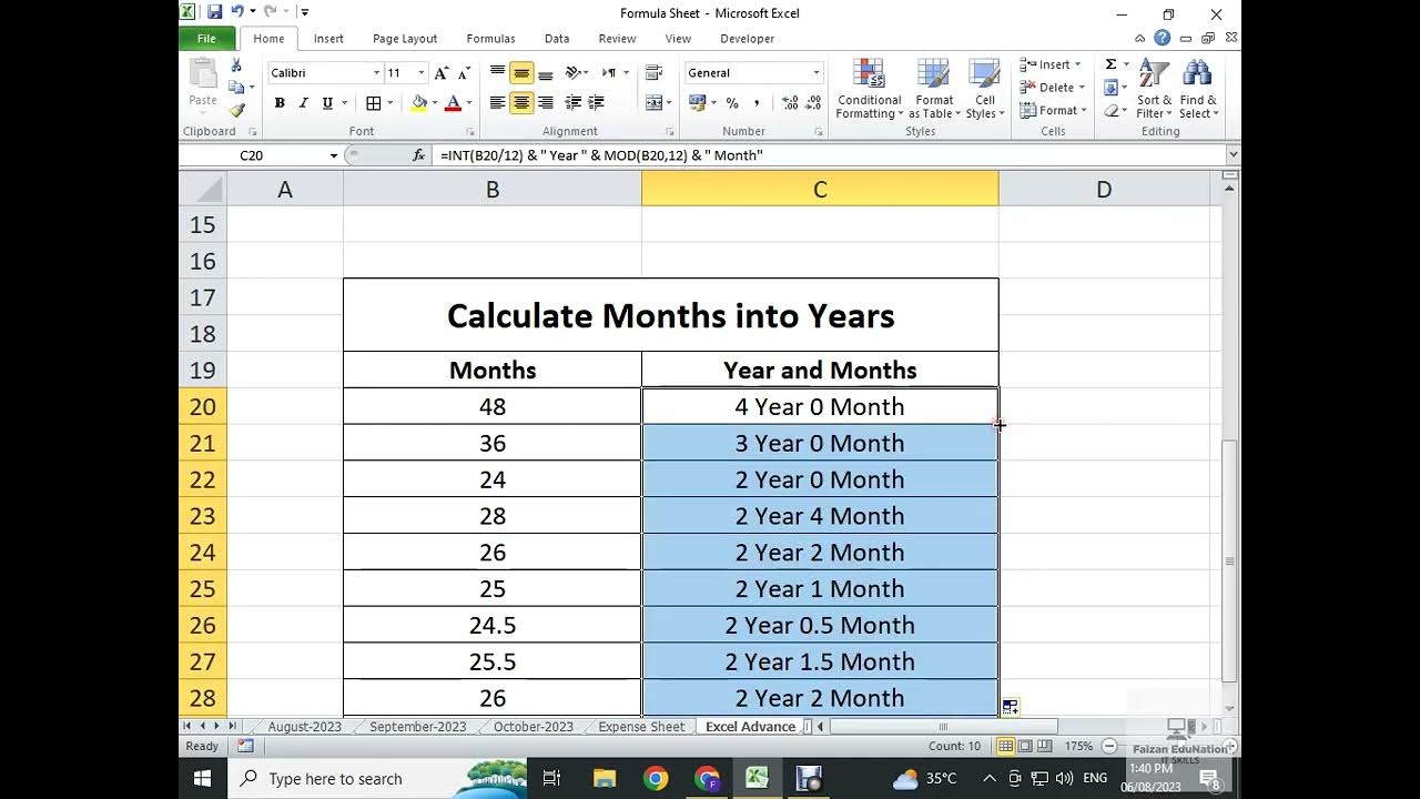how-to-convert-months-into-year-in-ms-excel-in-hindhi-youtube