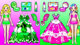 Pink VS Green Makeup & Dress Up Challenge 💗💚 - Barbie Wedding Contest Handmade | WOA Barbie House