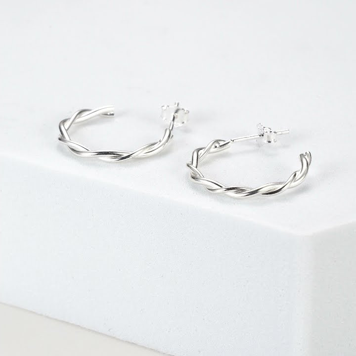 Sterling Silver Twisted Knot Hoop Earrings by Philip Jones Jewellery