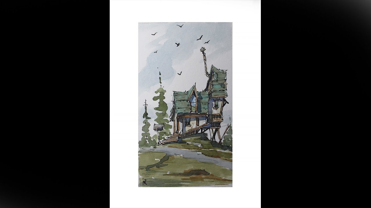 Watercolor LINE AND WASH In 14 minutes show how to draw and paint - YouTube