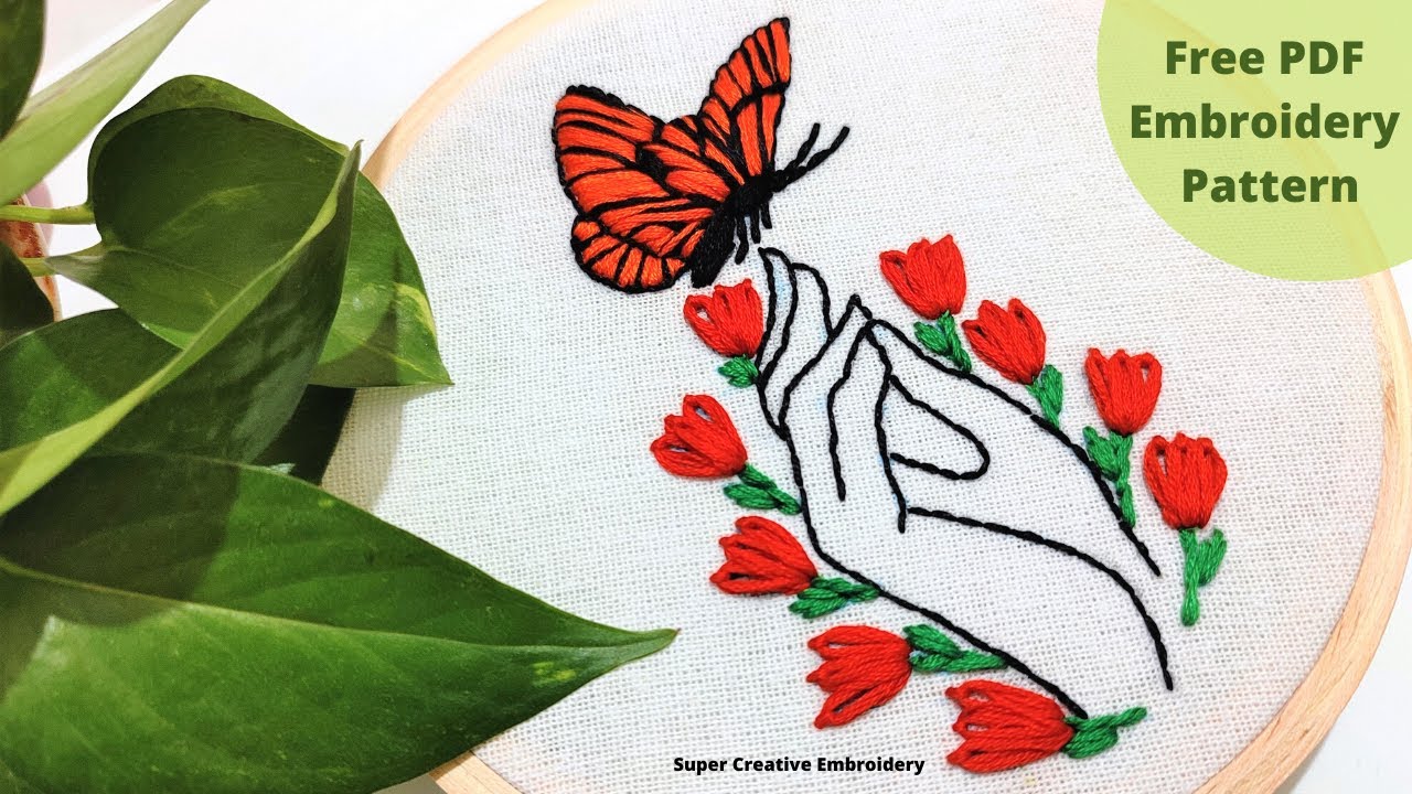 Butterfly in Girl Hand Embroidery Design Tutorial/ Butterfly Hoop Art / Free Embroidery Pattern PDF - YouTube butterfly-garden-free-embroidery-pattern-makenstitch