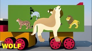 Trucks for children Learn wild animals in English! Cartoons for babies 1 year