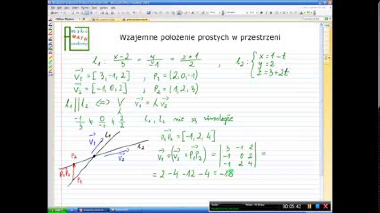 Wzajemne położenie prostych w przestrzeni [przykład] - YouTube