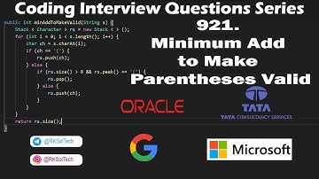 921. Minimum Add to Make Parentheses Valid | String questions | Coding Interview Questions Series