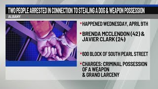 Two people arrested in connection to stealing a dog & weapon possession